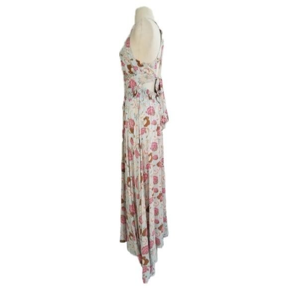 Jaase Endless Summer Blue Green Floral Halter Top Maxi Dress Cutout Back Size M - Picture 7 of 8